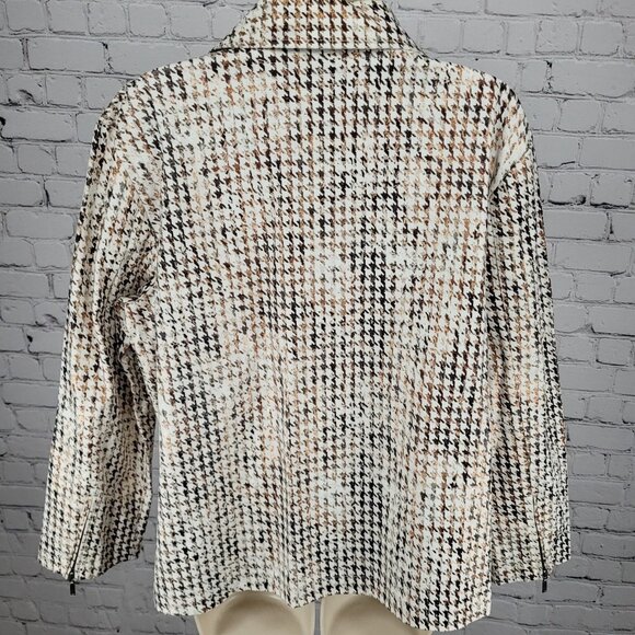 Chico's Brown Metallic Houndstooth Lightweight Full Zip Moto Jacket Size 3 US 16 - Picture 2 of 15